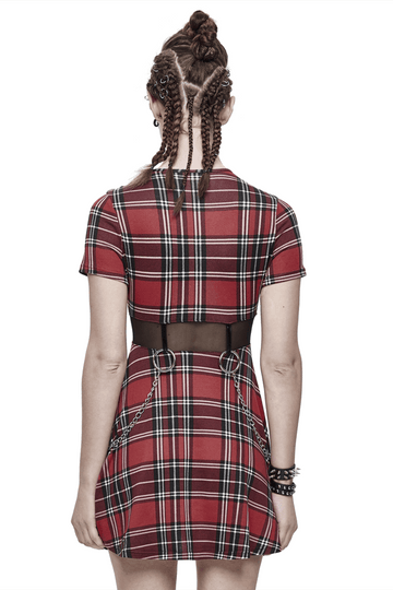 Punk-Styled Red Plaid Short Dress for Fashion Flair